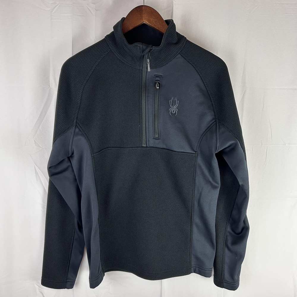 Spyder‎ Pullover Mens Small Black Gray Half Zip Fleece Waffle Knit Ski 229517